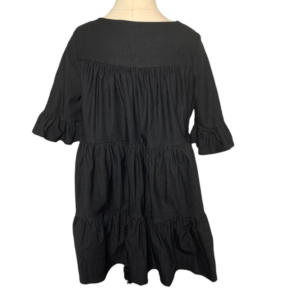 EMMA Knudsen Black Babydoll Mini Shift Dress Ruffles Relax Fit 1/2 Sleeve Sz XS - Picture 4 of 12